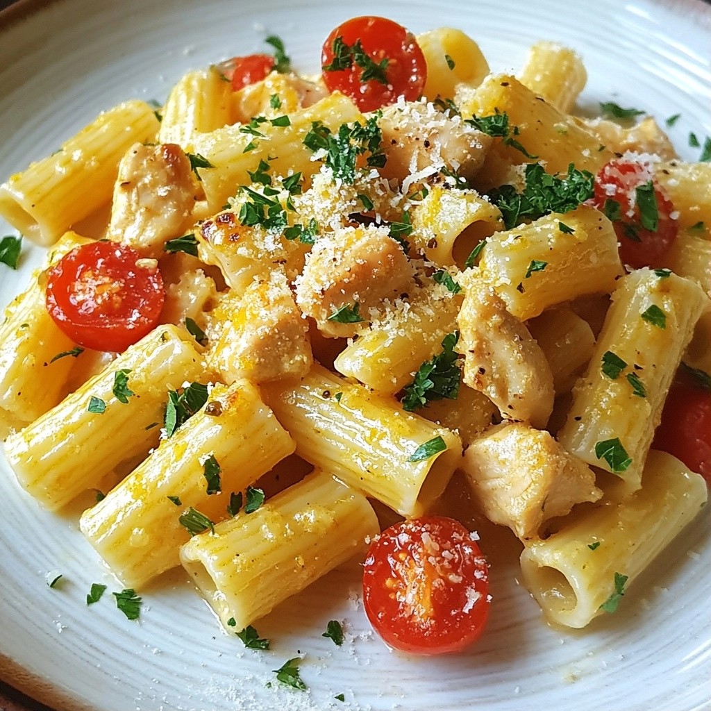 Quick Pasta Lemon Garlic Chicken Rigatoni Delight