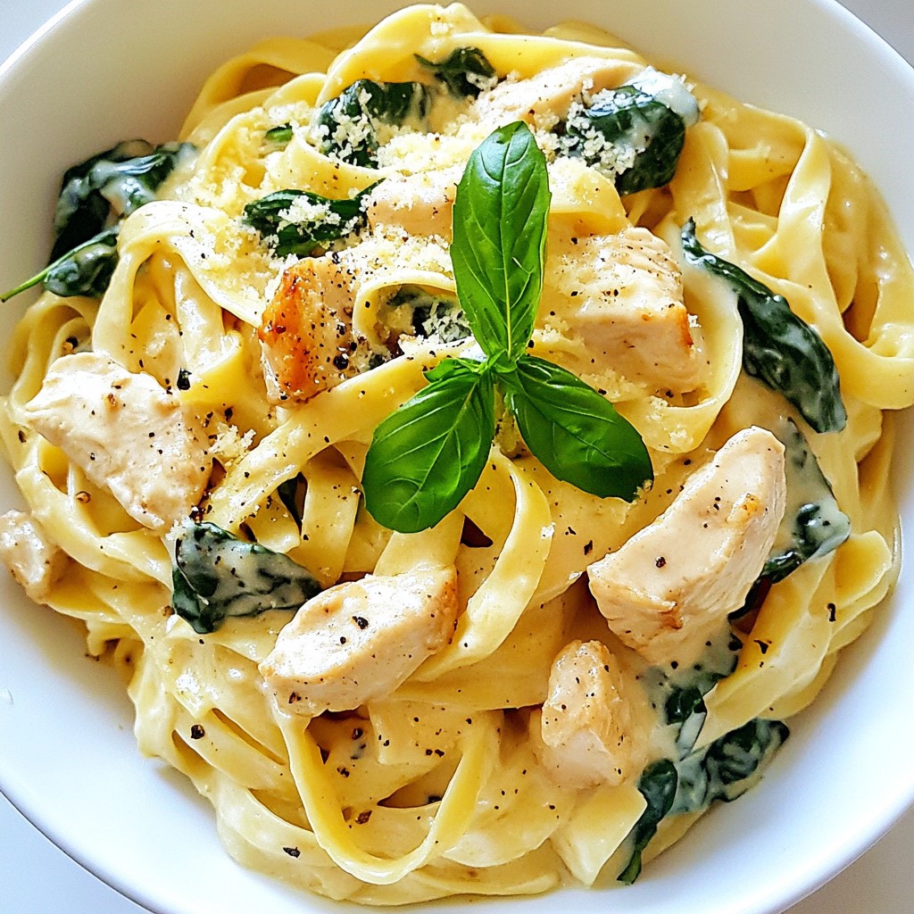 One-pan Meals Creamy Chicken Alfredo with Spinach Dish