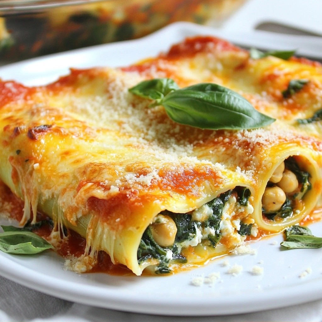 Baked Pasta Chickpea and Spinach Cannelloni Delight
