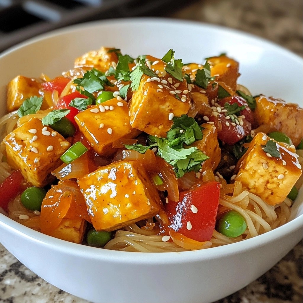 Hearty Noodle Dishes with Spicy Sriracha Tofu Delight