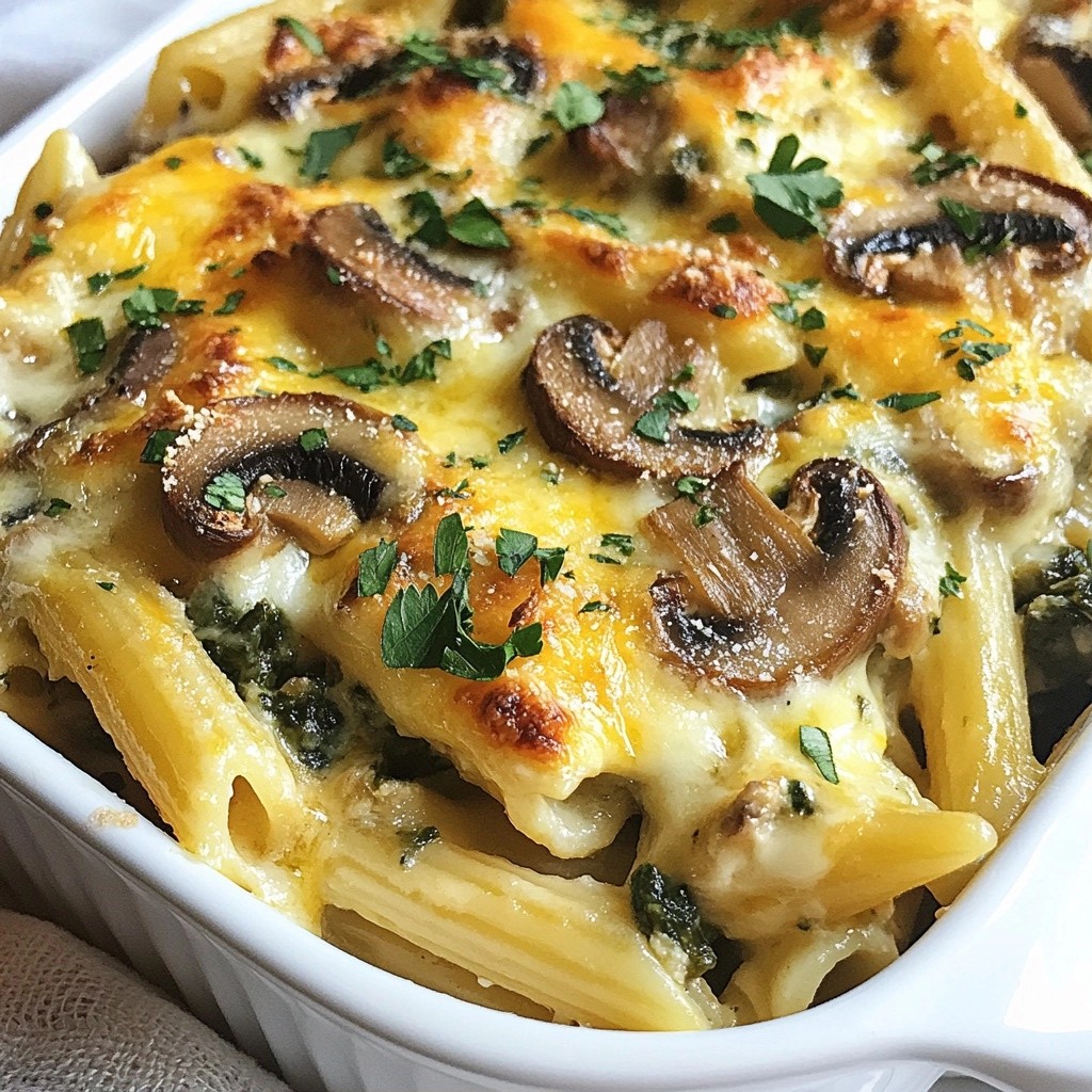 Baked Pasta Delights Cheesy Mushroom and Spinach Bake
